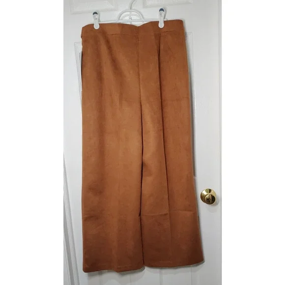 Carole Wren Women’s Faux Suede Wide-Leg Pants - Camel Brown - Size L - Picture 11 of 11